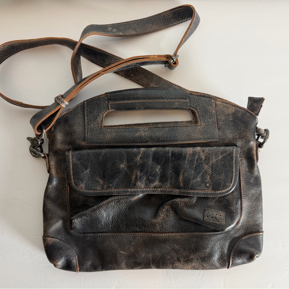 Bed Stu Distressed Black Leather Crossbody Bag